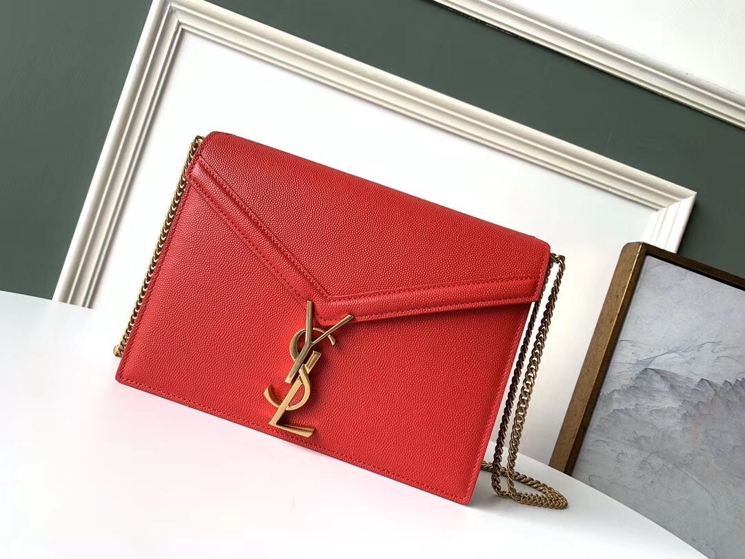 Saint Laurent Cassandra Clasp Bag In Red Grained Leather 621