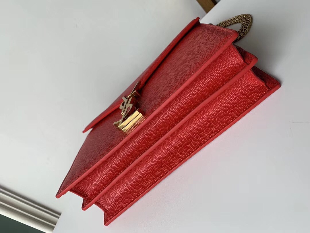 Saint Laurent Cassandra Clasp Bag In Red Grained Leather 621