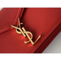 Saint Laurent Cassandra Clasp Bag In Red Grained Leather 621