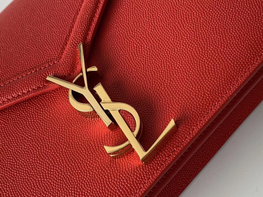 Saint Laurent Cassandra Clasp Bag In Red Grained Leather 621