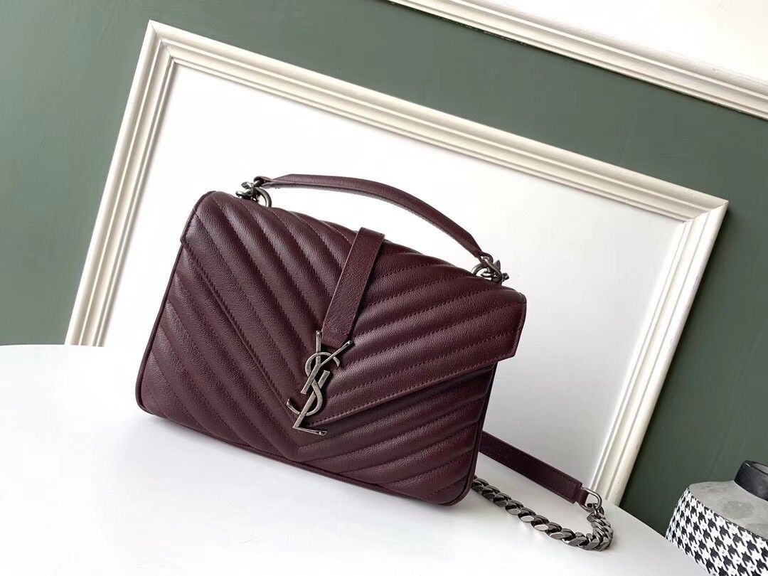 Saint Laurent College Medium Bag In Burgundy Matelasse Leather 796