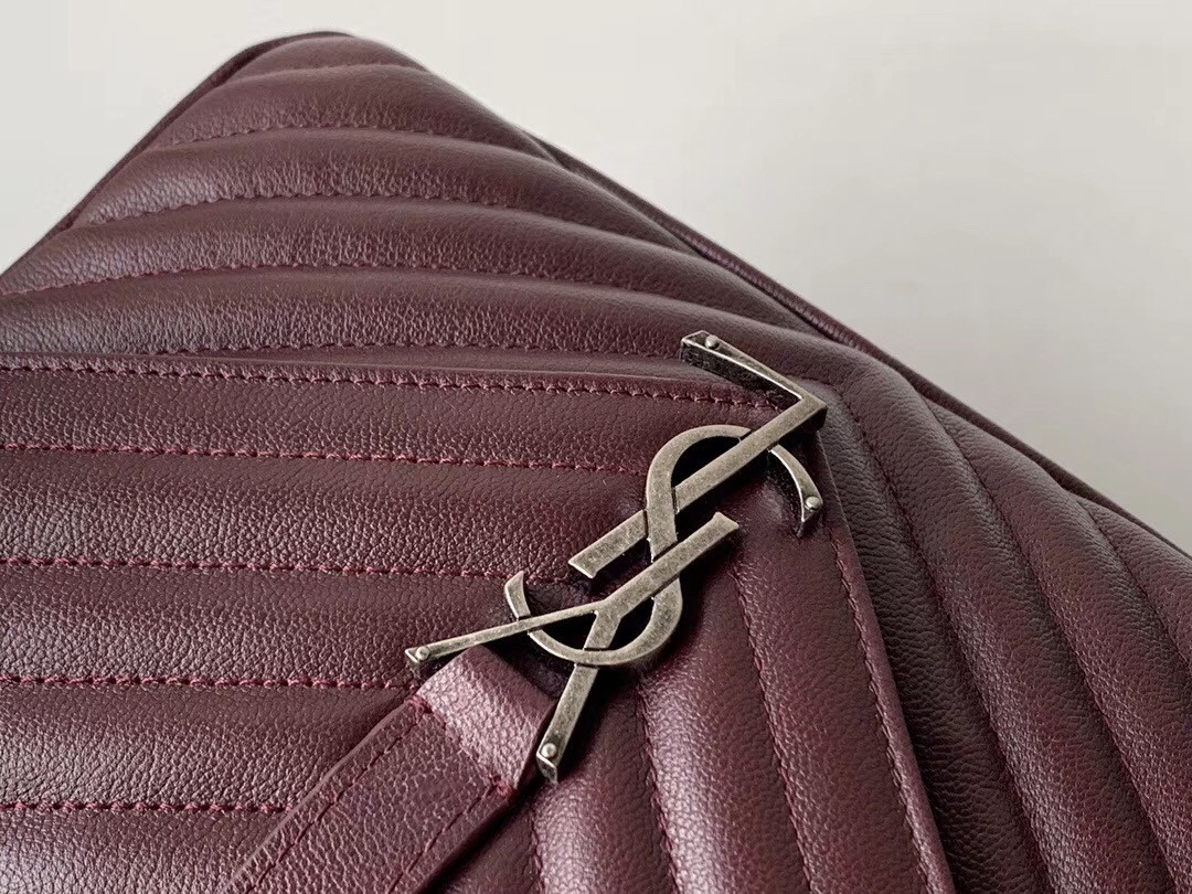 Saint Laurent College Medium Bag In Burgundy Matelasse Leather 796