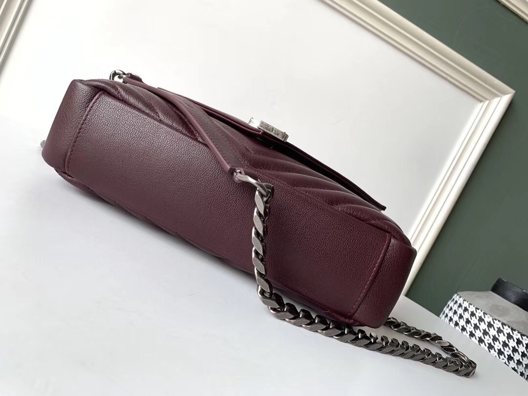 Saint Laurent College Medium Bag In Burgundy Matelasse Leather 796