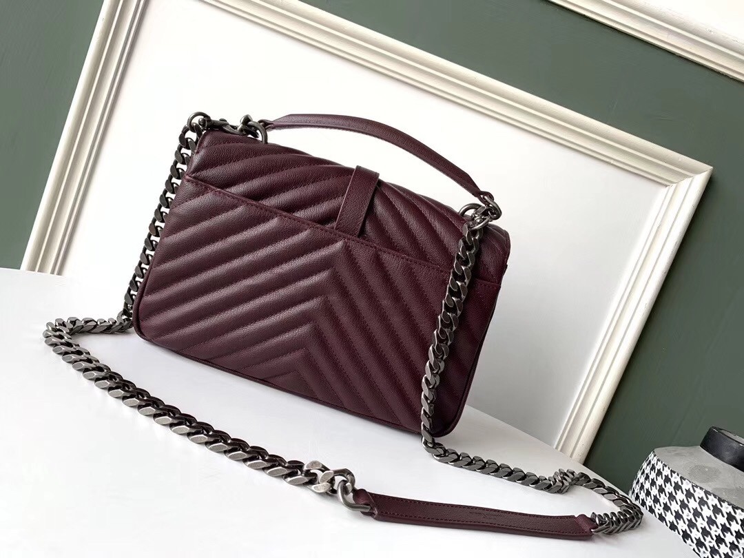 Saint Laurent College Medium Bag In Burgundy Matelasse Leather 796