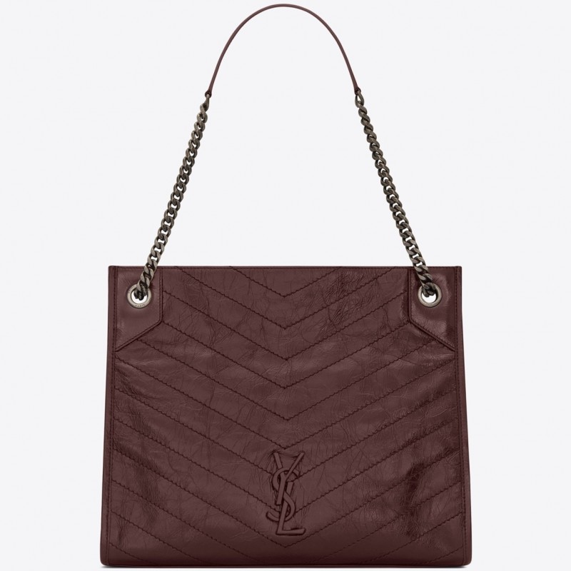 Saint Laurent Medium Niki Shopping Bag In Bordeaux Leather  923