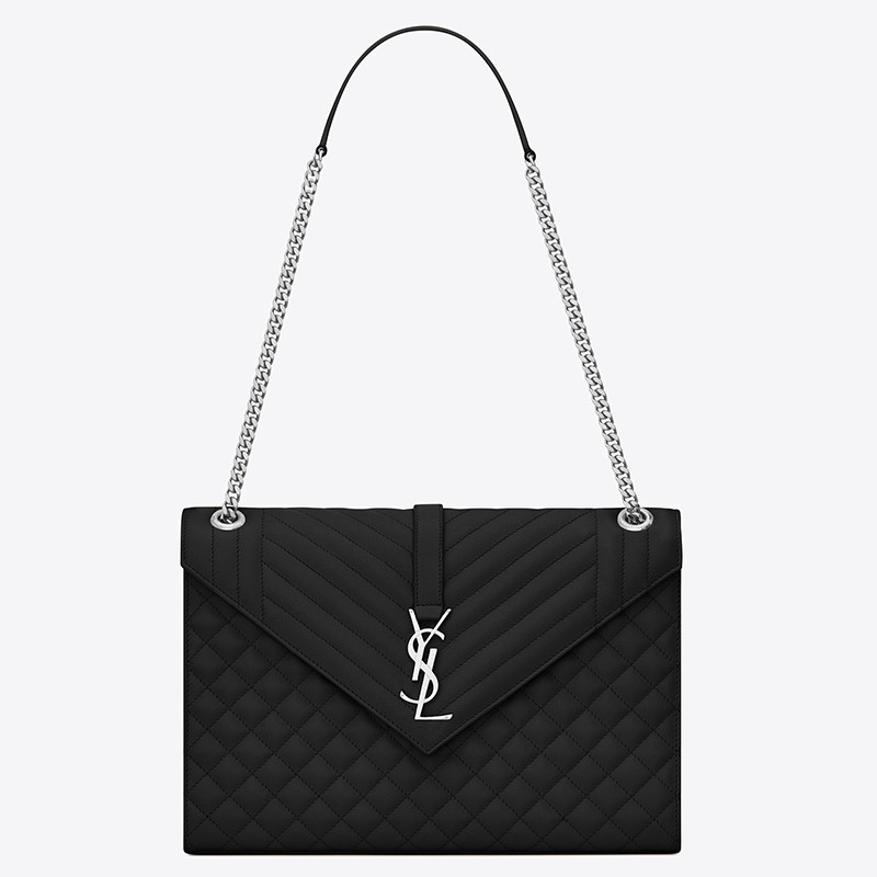 Saint Laurent Envelope Large Bag In Noir Grained Leather 938