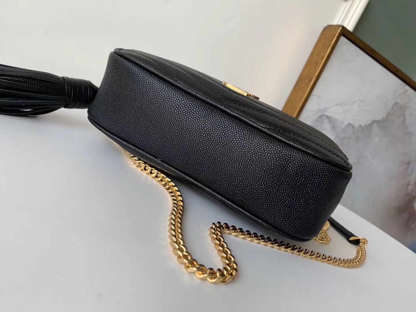 Saint Laurent Lou Mini Bag In Black Grained Leather 954