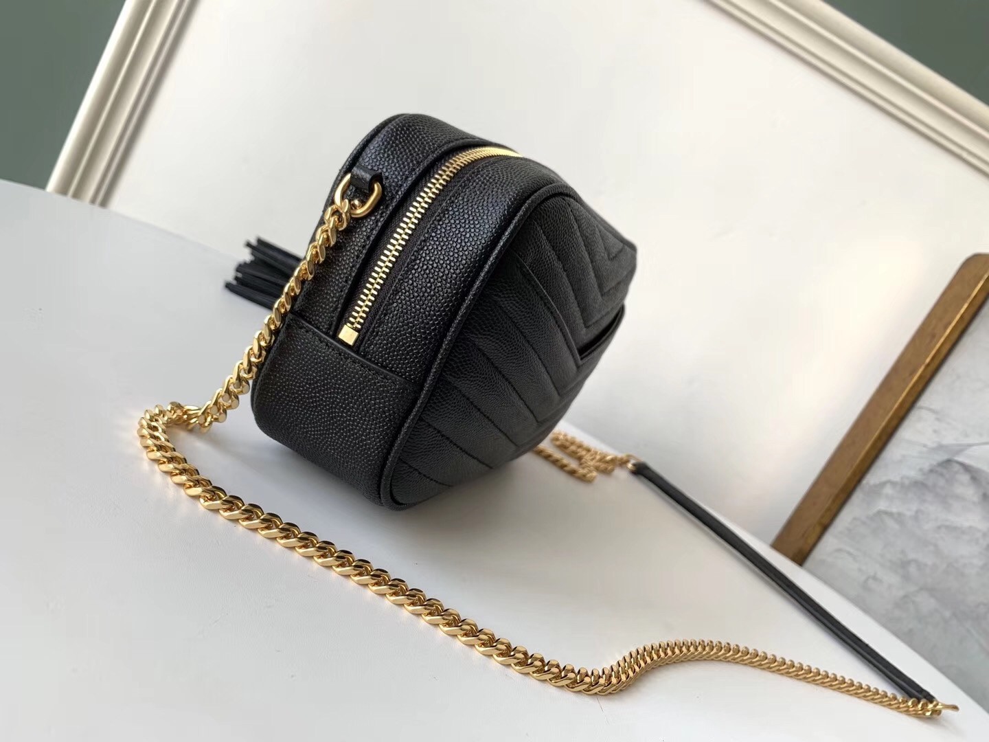 Saint Laurent Lou Mini Bag In Black Grained Leather 954