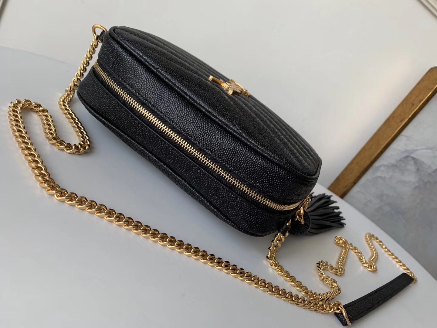 Saint Laurent Lou Mini Bag In Black Grained Leather 954