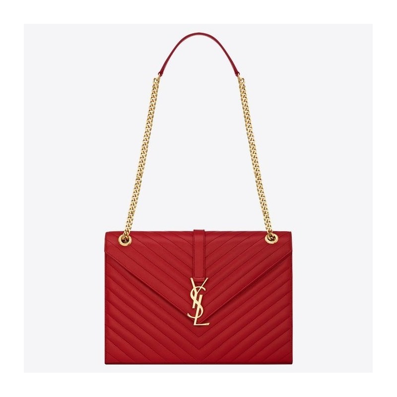 Saint Laurent Envelope Large Bag In Red Quilted Leather 586