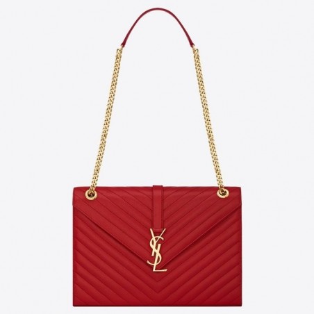 Saint Laurent Envelope Large Bag In Red Quilted Leather 586