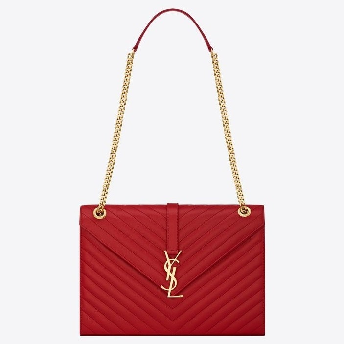 Saint Laurent Envelope Large Bag In Red Quilted Leather 586