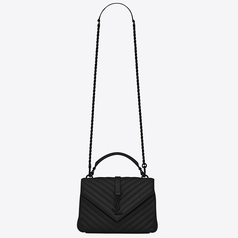 Saint Laurent College Medium All Black Matelasse Leather Bag 665