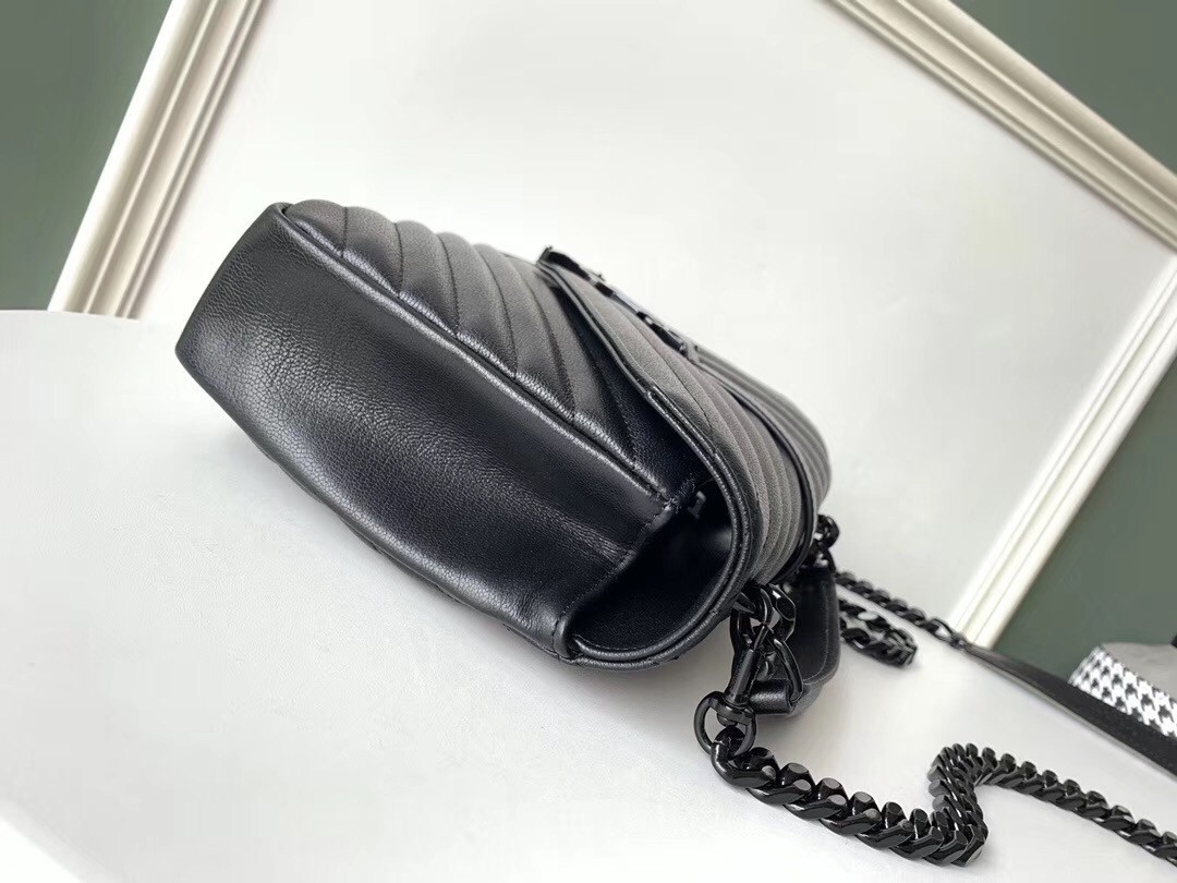 Saint Laurent College Medium All Black Matelasse Leather Bag 665