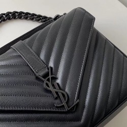 Saint Laurent College Medium All Black Matelasse Leather Bag 665