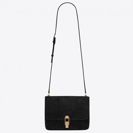 Saint Laurent Carre Satchel Bag In Black Suede Leather 457