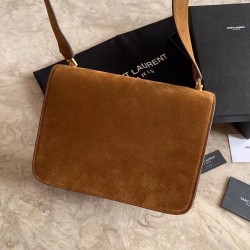 Saint Laurent Carre Satchel Bag In Brown Suede Leather 499