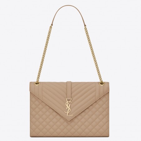 Saint Laurent Envelope Large Bag In Beige Matelasse Grained Leather 240