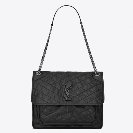 Saint Laurent Large Niki Chain Bag In Black Crinkled Leather 021