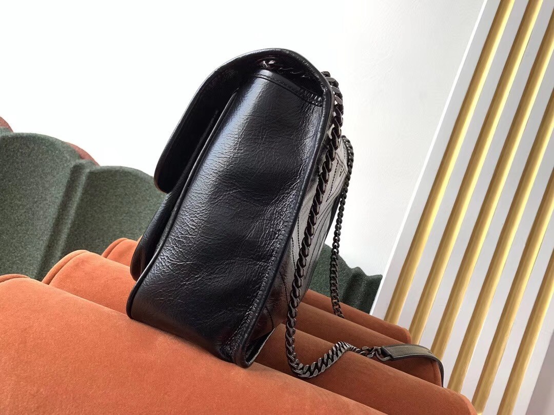 Saint Laurent Large Niki Chain Bag In Black Crinkled Leather 021