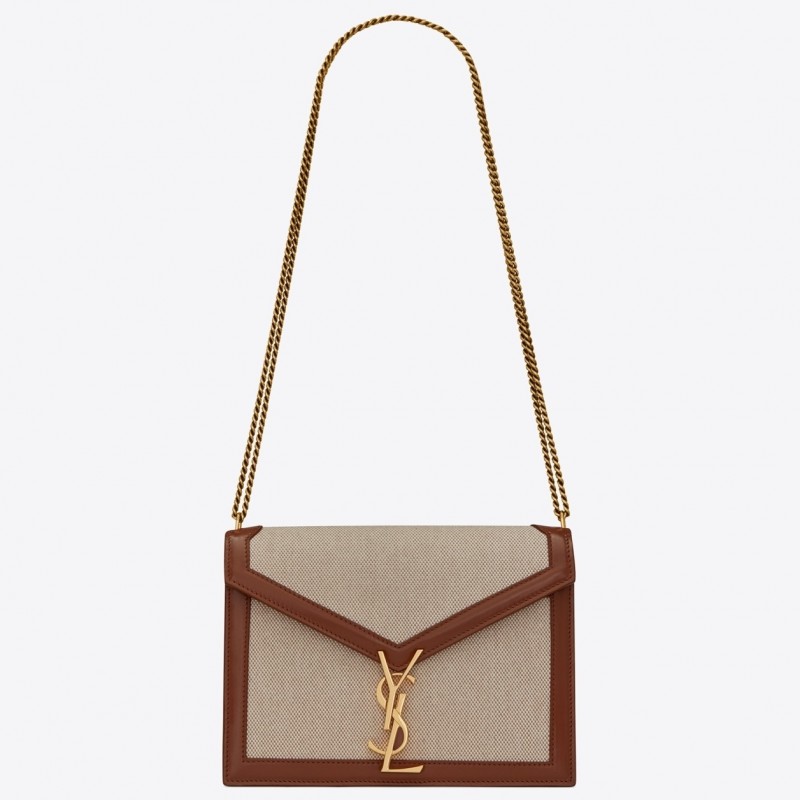 Saint Laurent Cassandra Clasp Bag In Beige Canvas 032