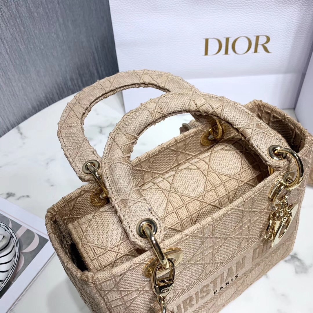 Dior Medium Lady D-Lite Bag In Beige Embroidered Canvas 505