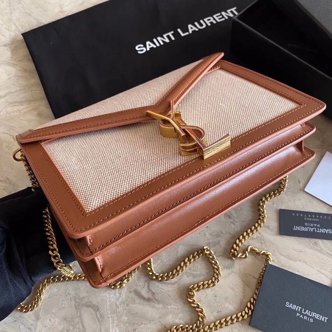 Saint Laurent Cassandra Clasp Bag In Beige Canvas 032