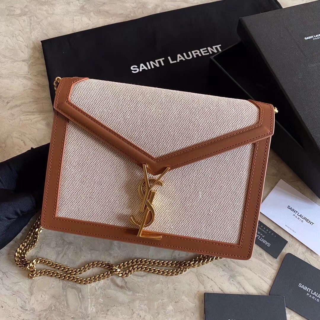 Saint Laurent Cassandra Clasp Bag In Beige Canvas 032