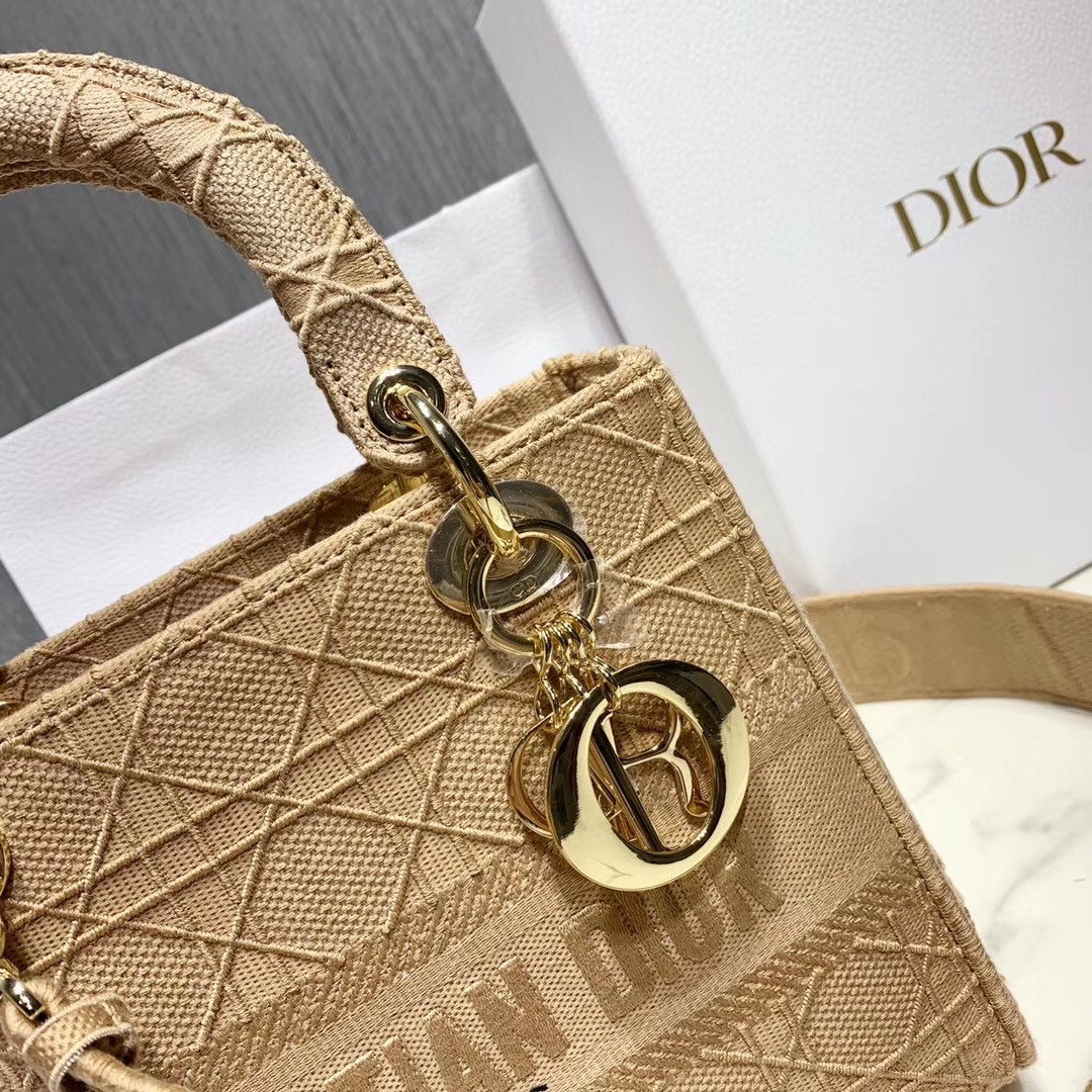 Dior Medium Lady D-Lite Bag In Beige Embroidered Canvas 505