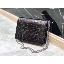 Saint Laurent Cassandra Clasp Bag In Black Croc-Embossed Leather 445