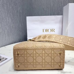 Dior Medium Lady D-Lite Bag In Beige Embroidered Canvas 505