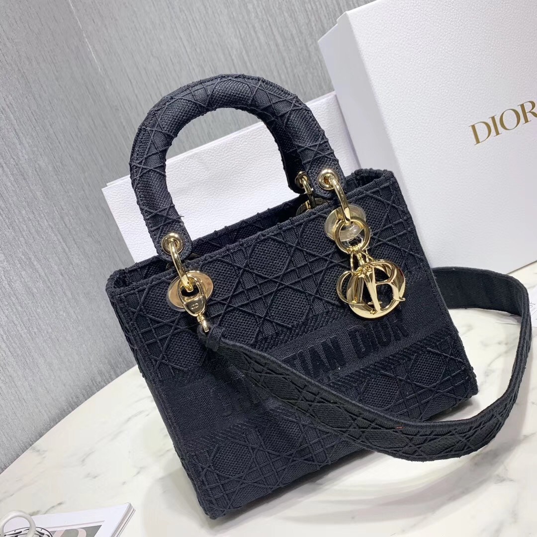 Dior Medium Lady D-Lite Bag In Black Embroidered Canvas 546