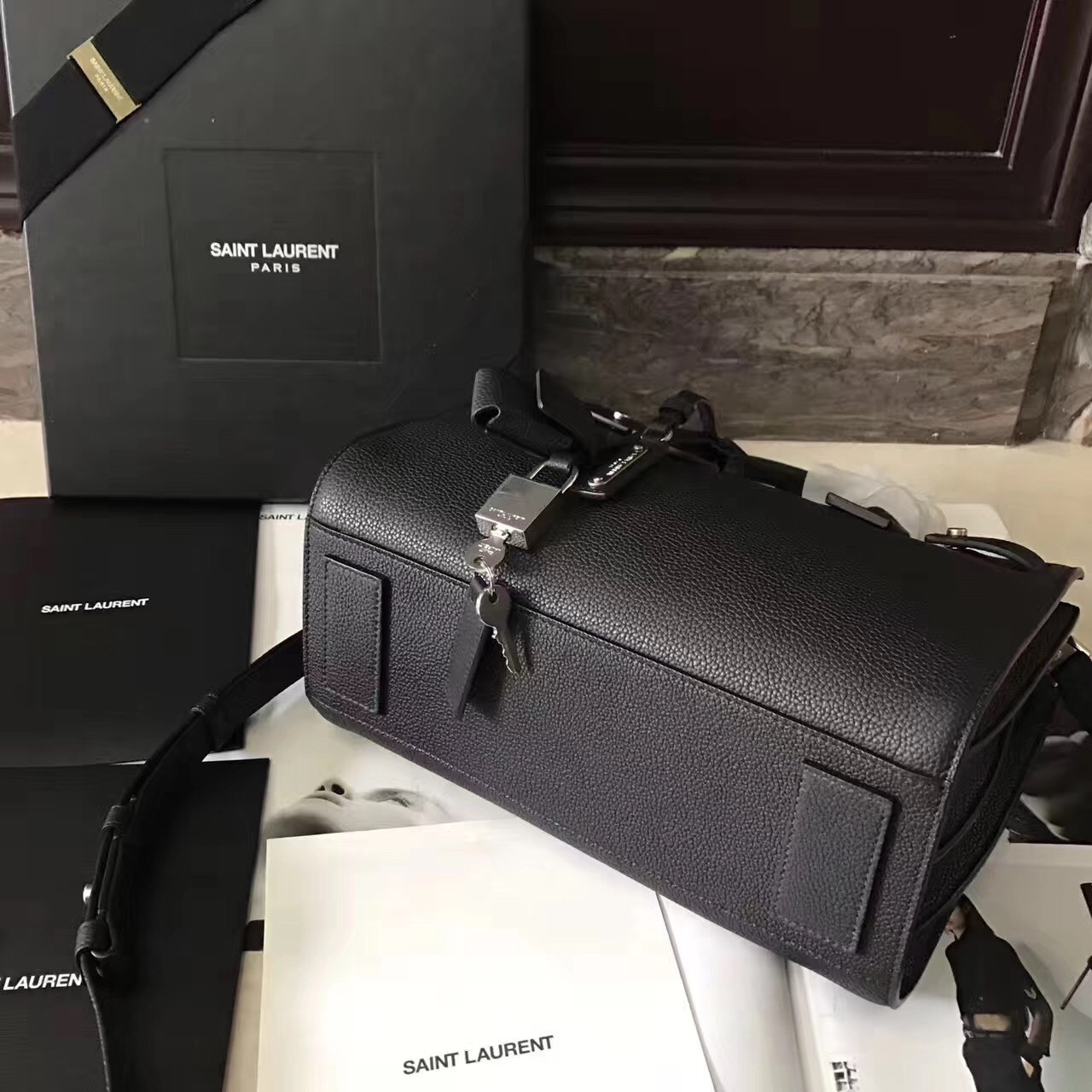 Saint Laurent Baby Sac de Jour Souple Bag In Black Grained Leather 525