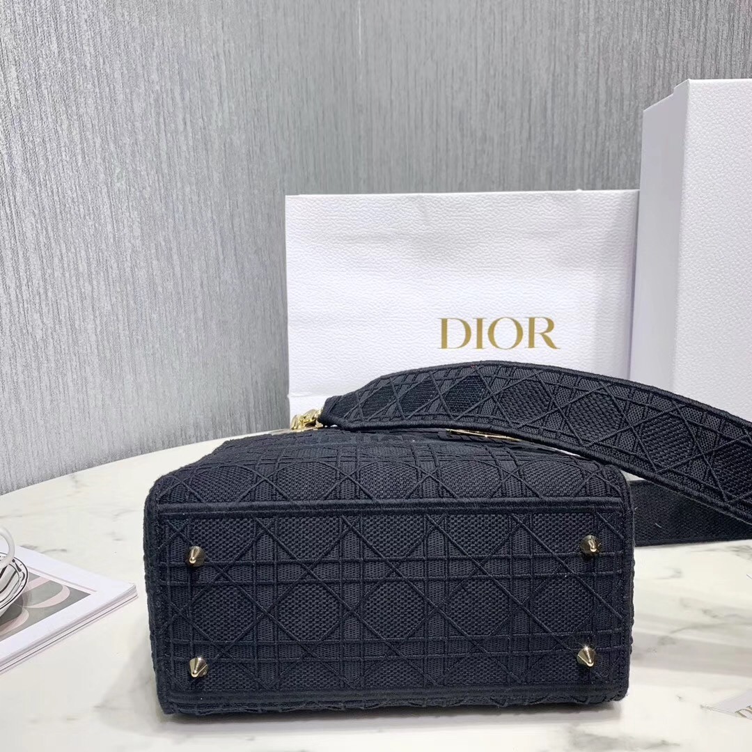 Dior Medium Lady D-Lite Bag In Black Embroidered Canvas 546