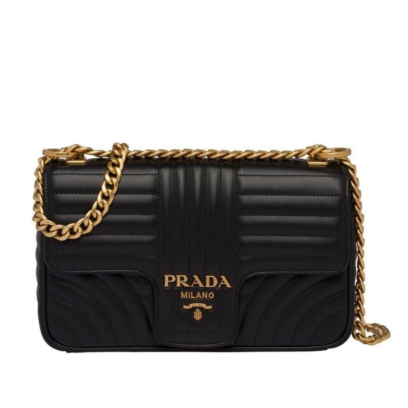 Prada Medium Diagramme Flap Bag In Black Calfskin 863