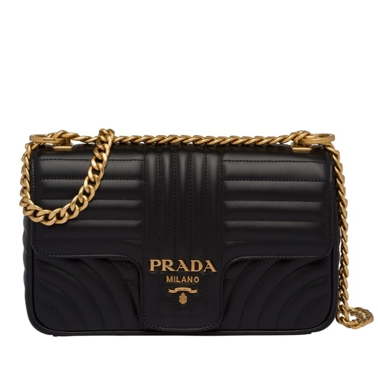 Prada Medium Diagramme Flap Bag In Black Calfskin 863