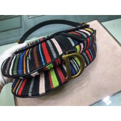 Dior Saddle Canvas Bag Embroidered With Multi-coloured Stripes 778