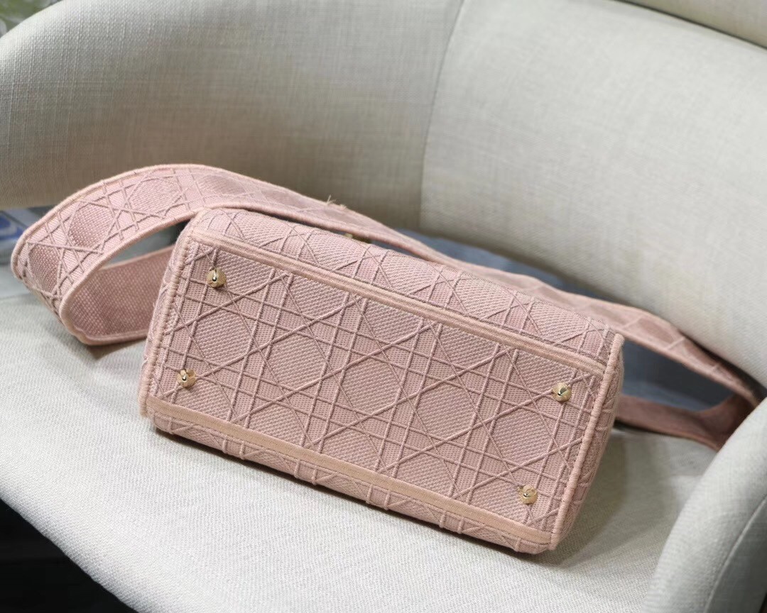 Dior Medium Lady D-Lite Bag In Pink Embroidered Canvas 578