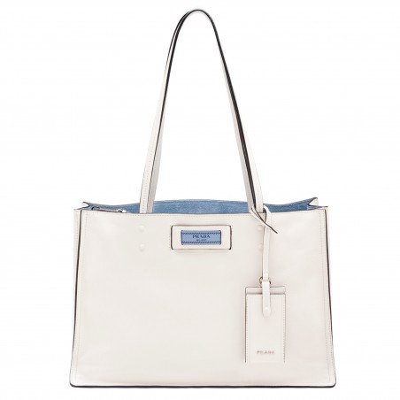 Prada Etiquette Tote Bag In White Calf Leather 141