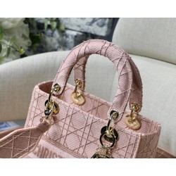 Dior Medium Lady D-Lite Bag In Pink Embroidered Canvas 578