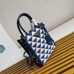 Prada Symbole Micro Bag In White/Blue Jjacquard Fabric 234