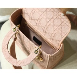 Dior Medium Lady D-Lite Bag In Pink Embroidered Canvas 578