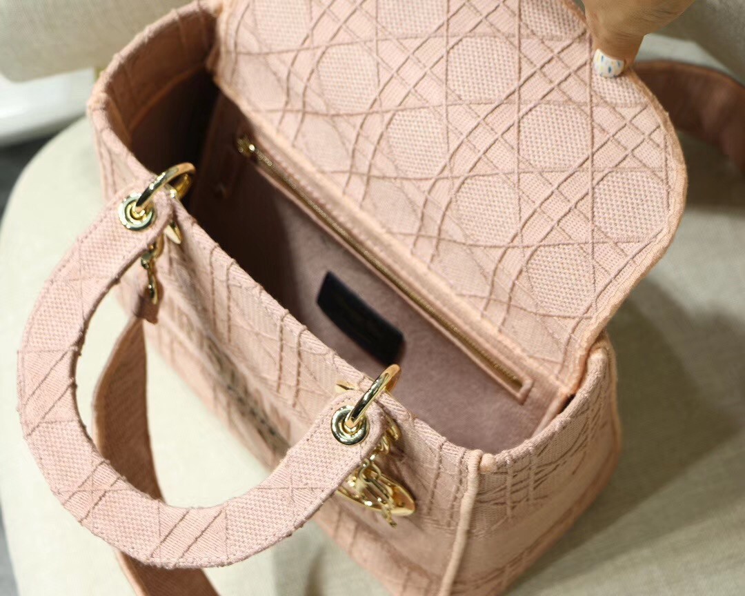 Dior Medium Lady D-Lite Bag In Pink Embroidered Canvas 578