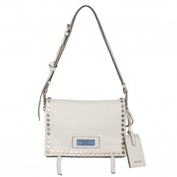 Prada Etiquette Bag In White Calfskin With Metal Stud Trim 040