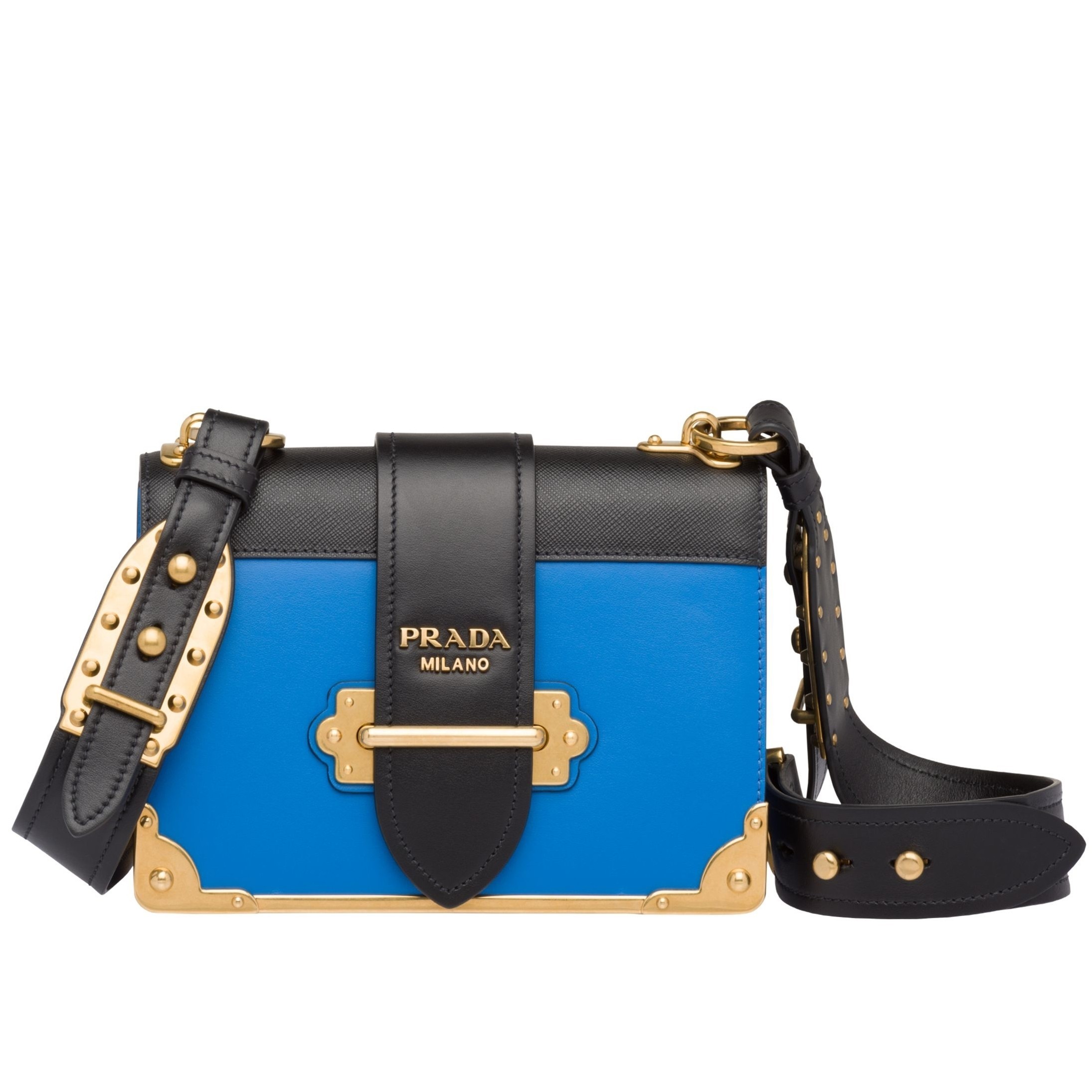 Prada Cahier Shoulder Bag In Blue Hydra /Black Leather 110