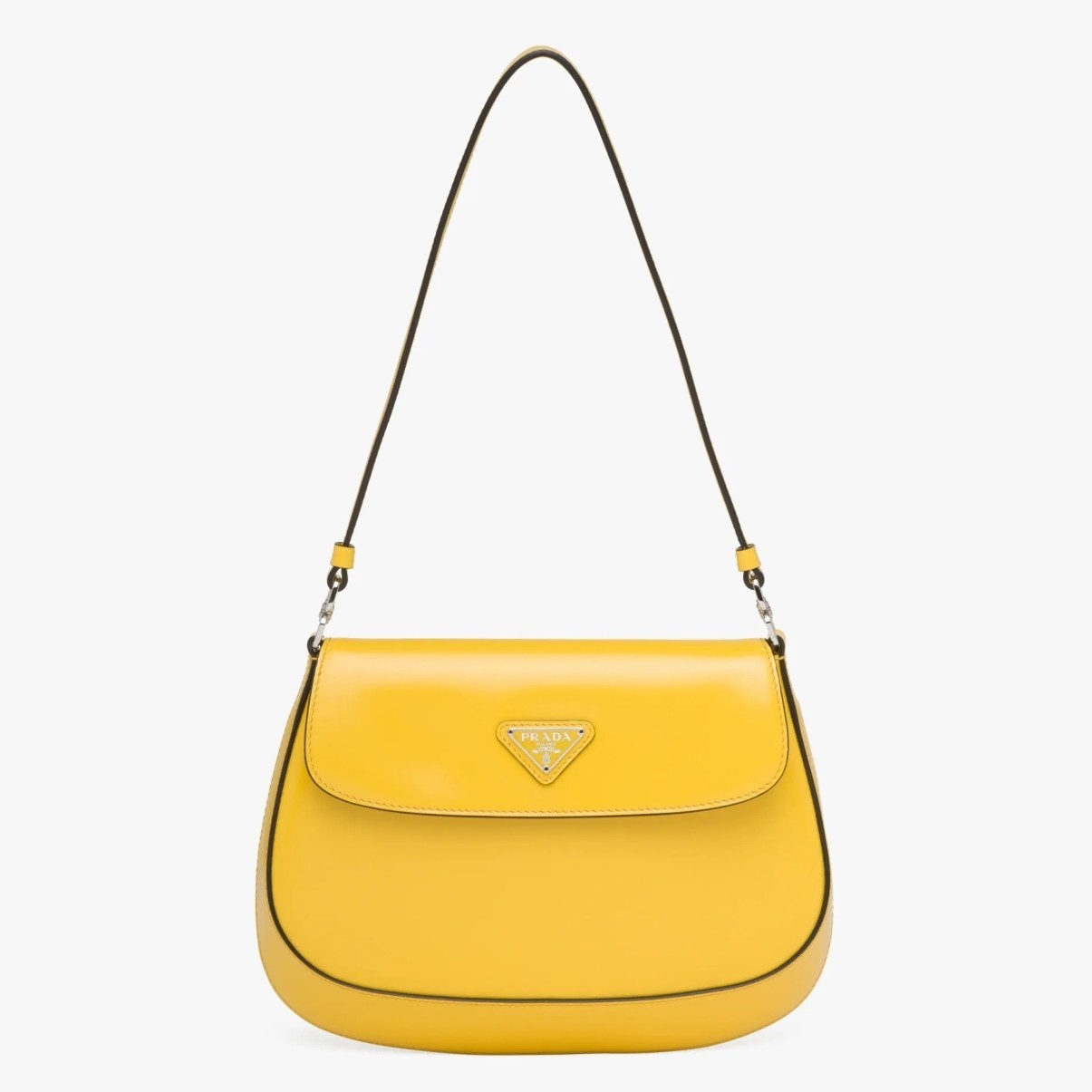 Prada Yellow Brushed Leather Cleo Shoulder Bag with Flap 137