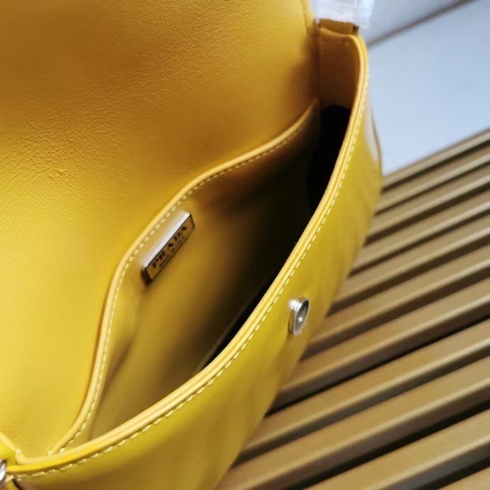 Prada Yellow Brushed Leather Cleo Shoulder Bag with Flap 137