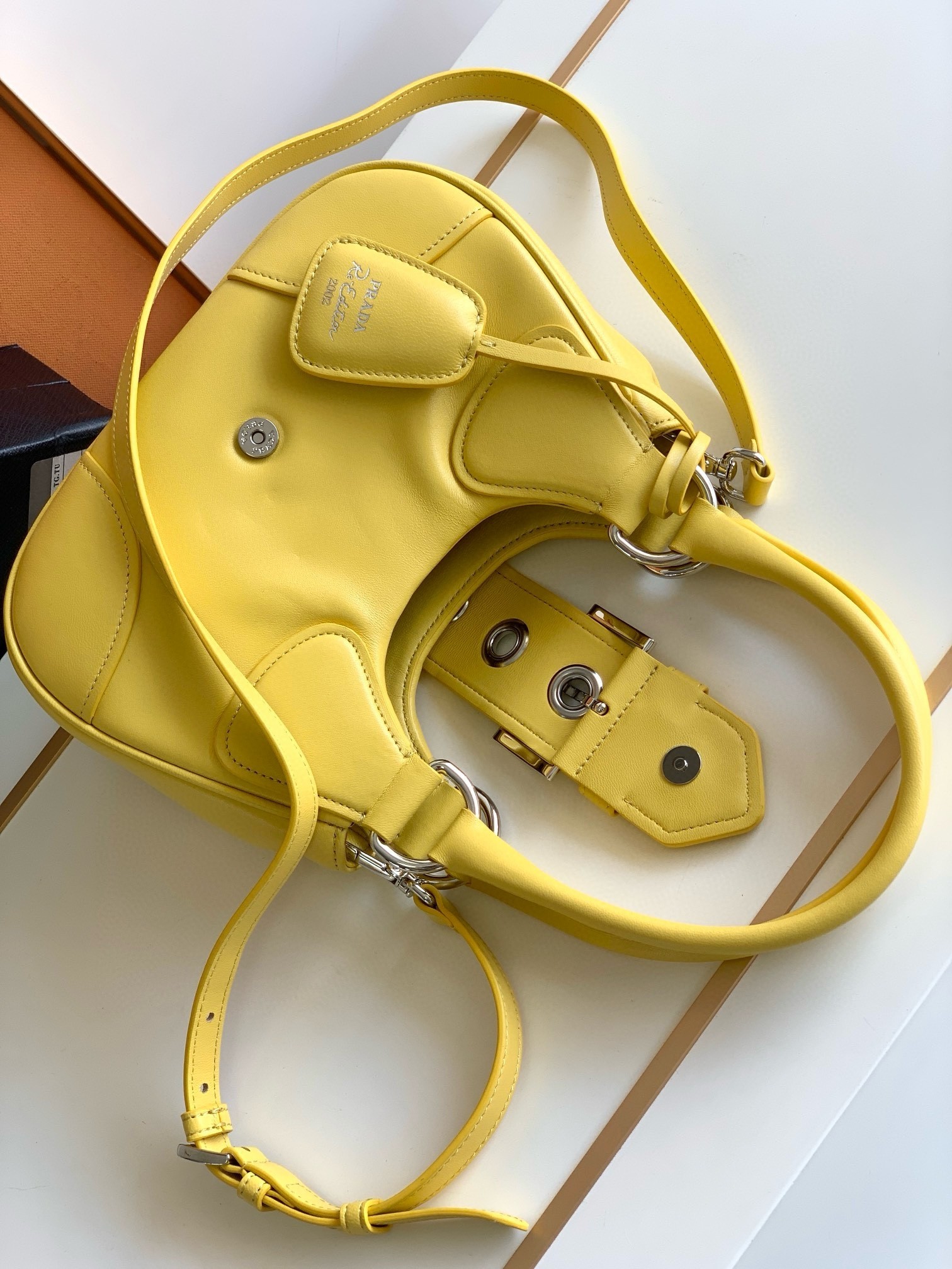 Prada Moon Bag in Yellow Padded Nappa Leather 400