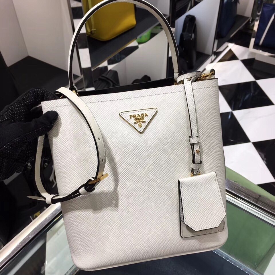 Prada White Saffiano North South Double Medium Bag 462