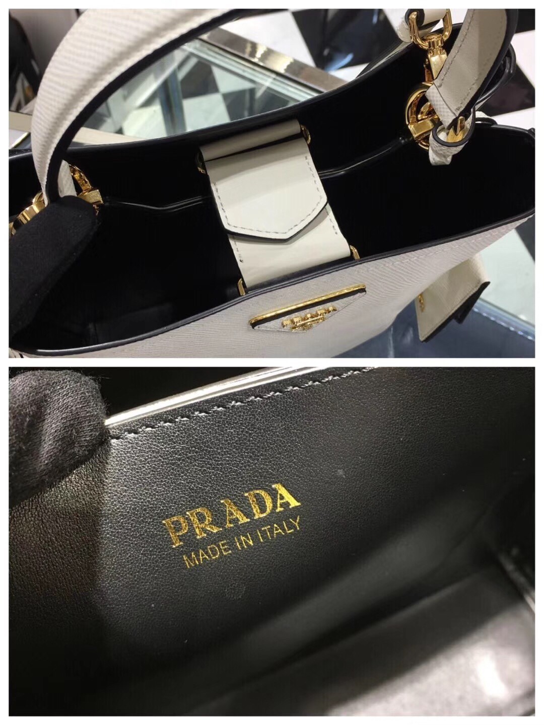 Prada White Saffiano North South Double Medium Bag 462